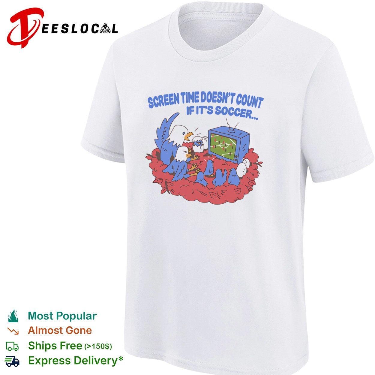 Screen time doesnt count if its soccer birds watching tv shirt