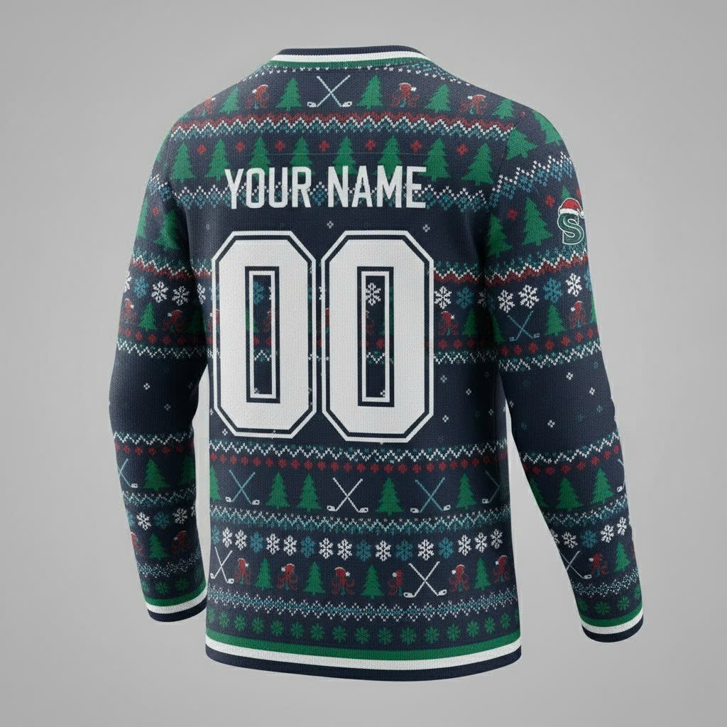 Seattle Kraken NHL Ugly Christmas Sweater – Deep Sea Blue & Ice Blue “Kraken” Holiday Knit