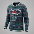 Seattle Kraken NHL Ugly Christmas Sweater – Deep Sea Blue & Ice Blue “Kraken” Holiday Knit