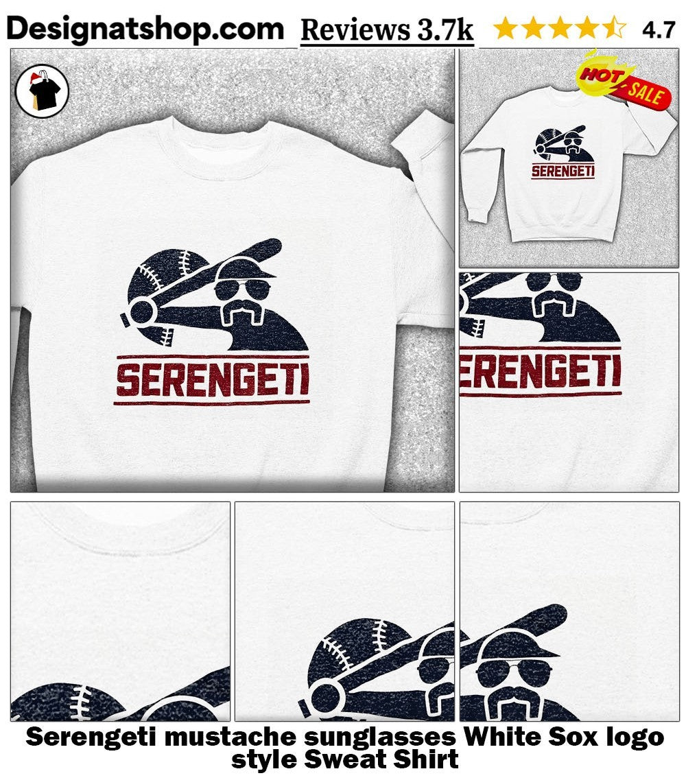 Serengeti mustache sunglasses White Sox logo style shirt