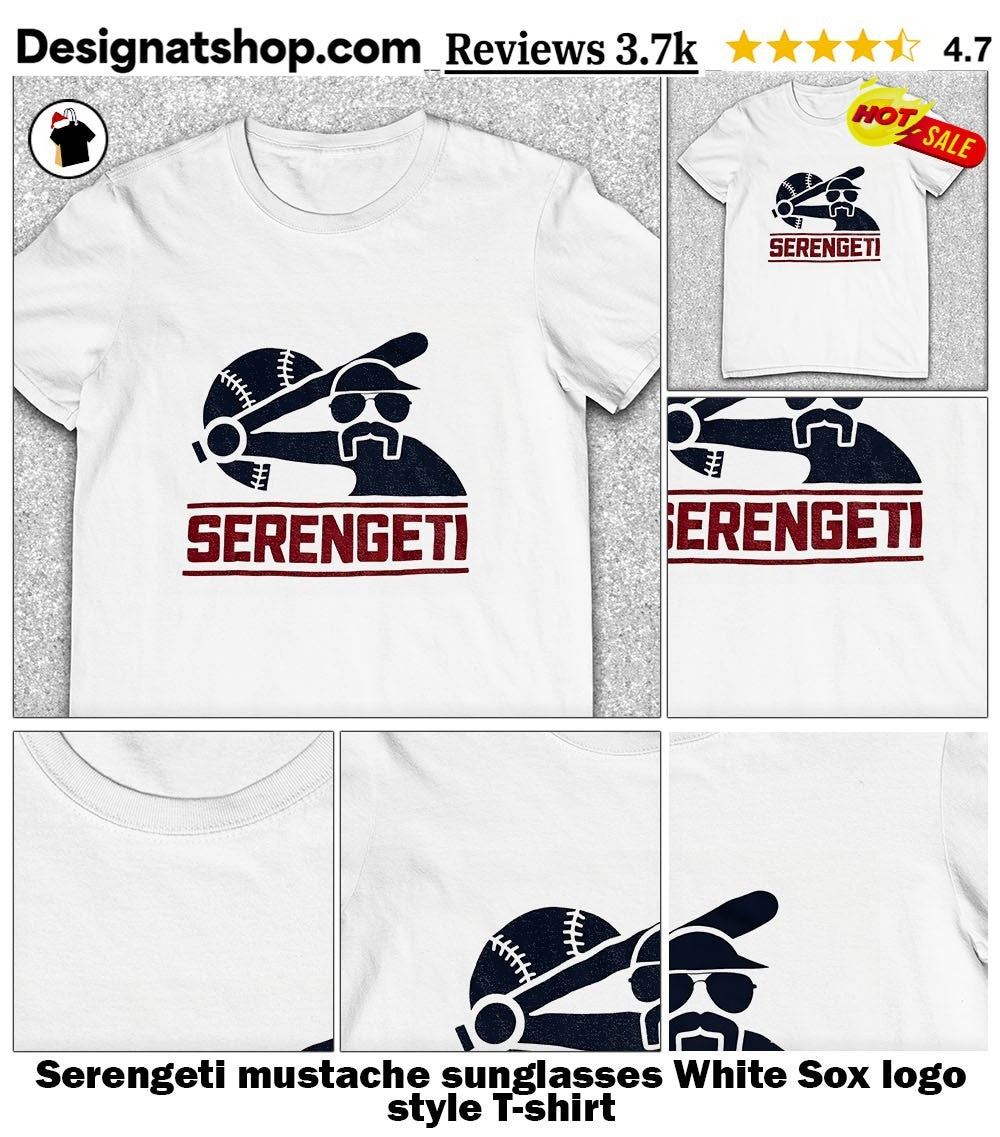 Serengeti mustache sunglasses White Sox logo style shirt