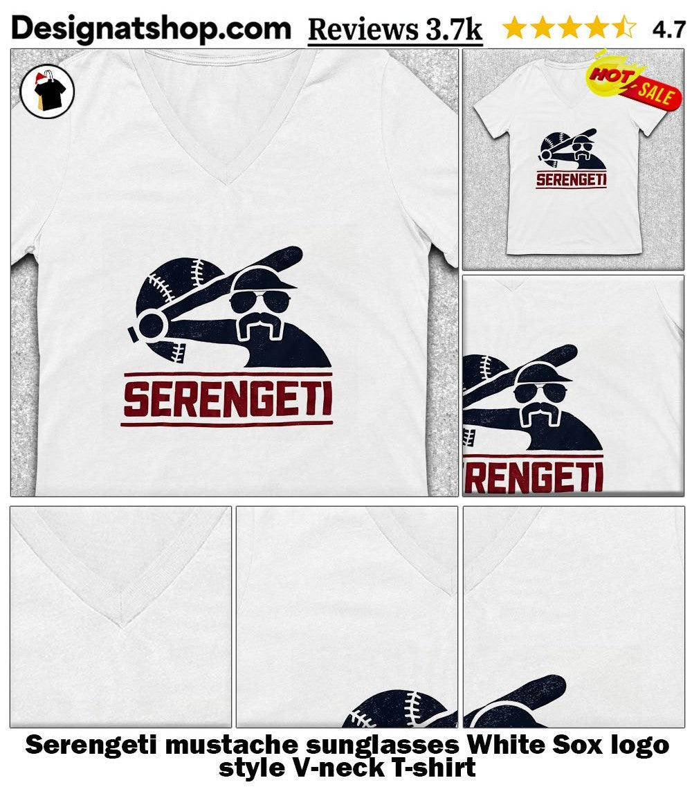 Serengeti mustache sunglasses White Sox logo style shirt