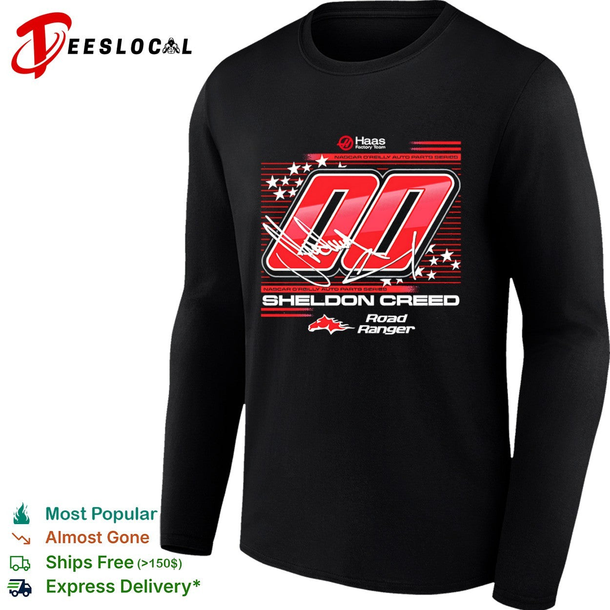 Sheldon Creed Haas Factory Team NASCAR OReilly Auto Parts Series number 00 Road Ranger shirt