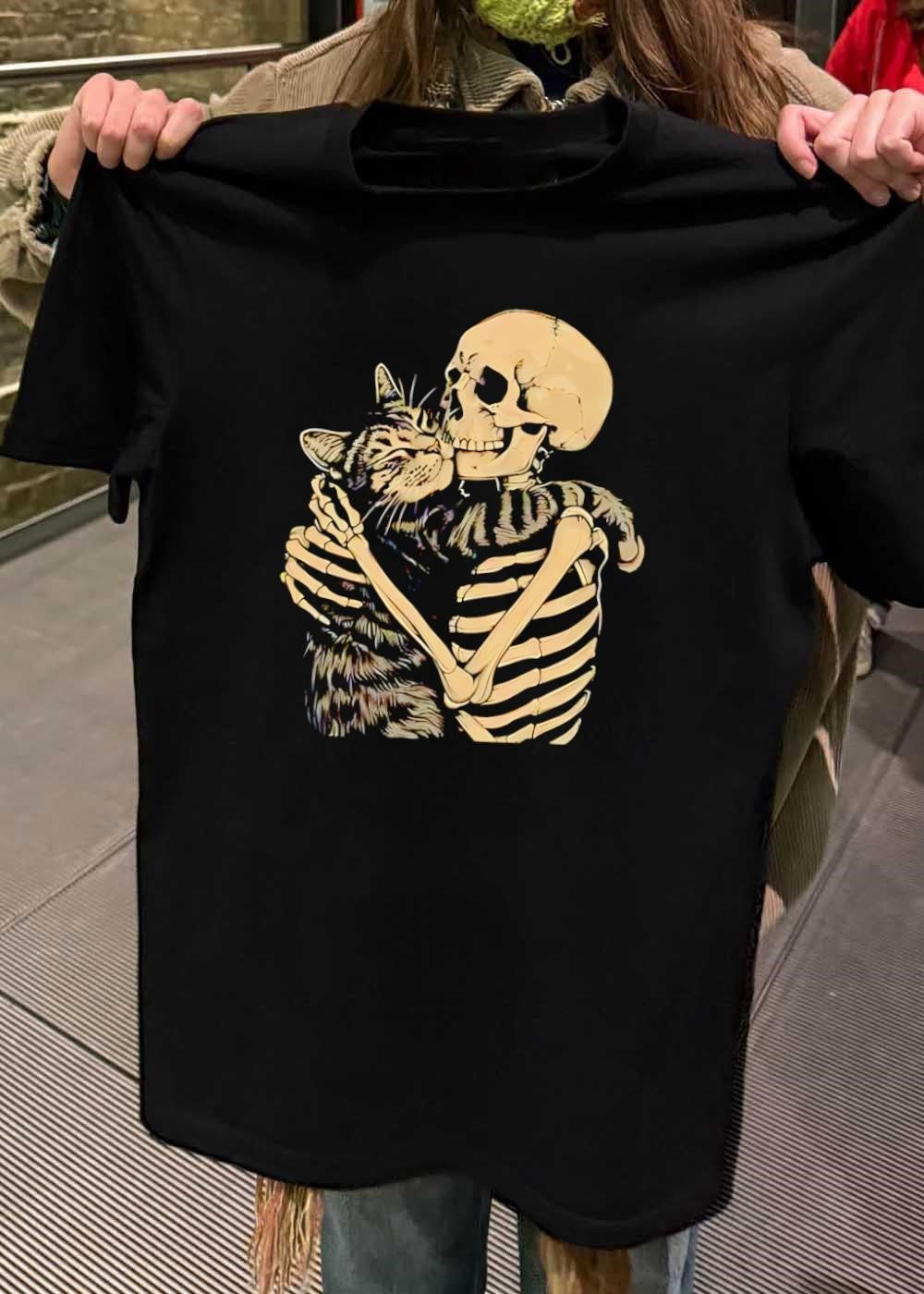 Skeleton Holding Cat Love Until Death T-Shirt