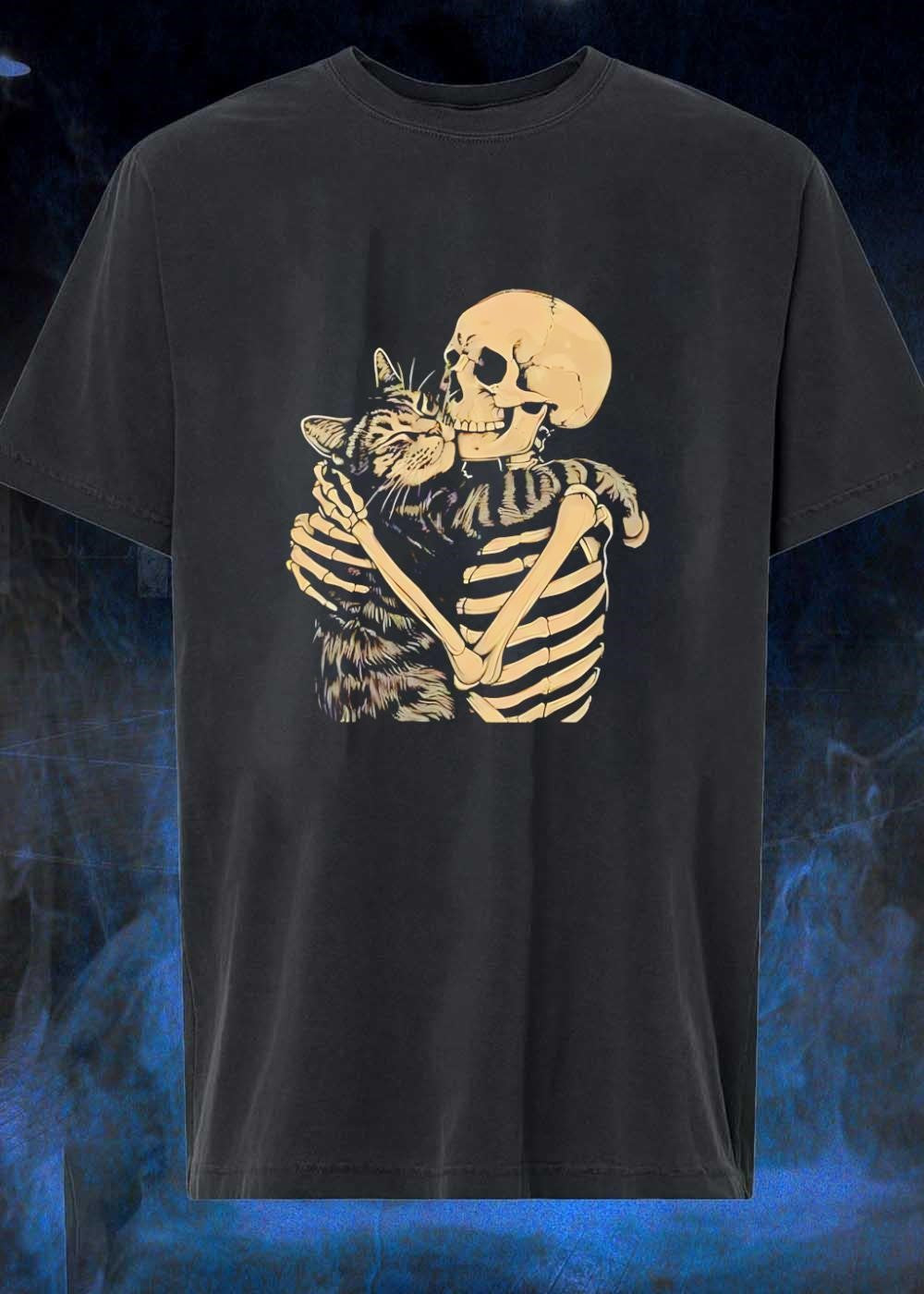 Skeleton Holding Cat Love Until Death T-Shirt