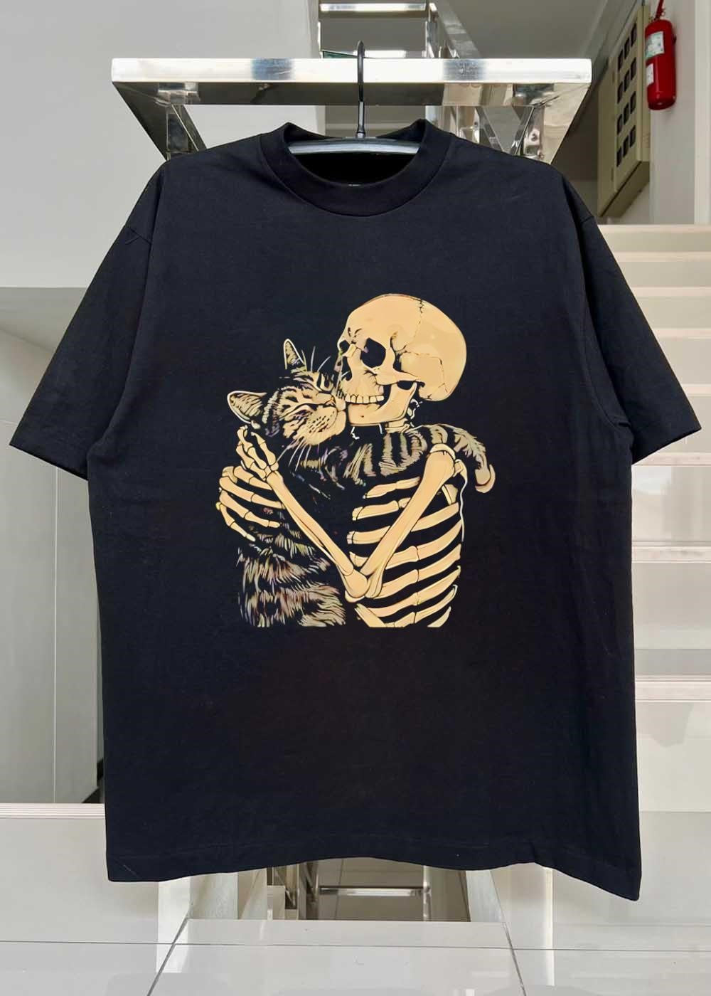 Skeleton Holding Cat Love Until Death T-Shirt