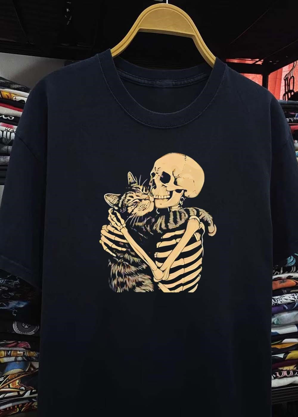 Skeleton Holding Cat Love Until Death T-Shirt