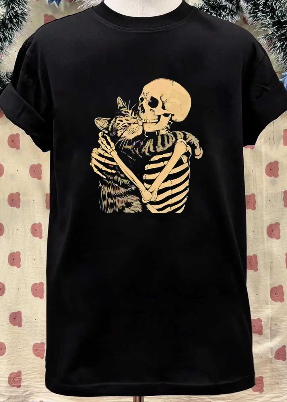 Skeleton Holding Cat Love Until Death T-Shirt