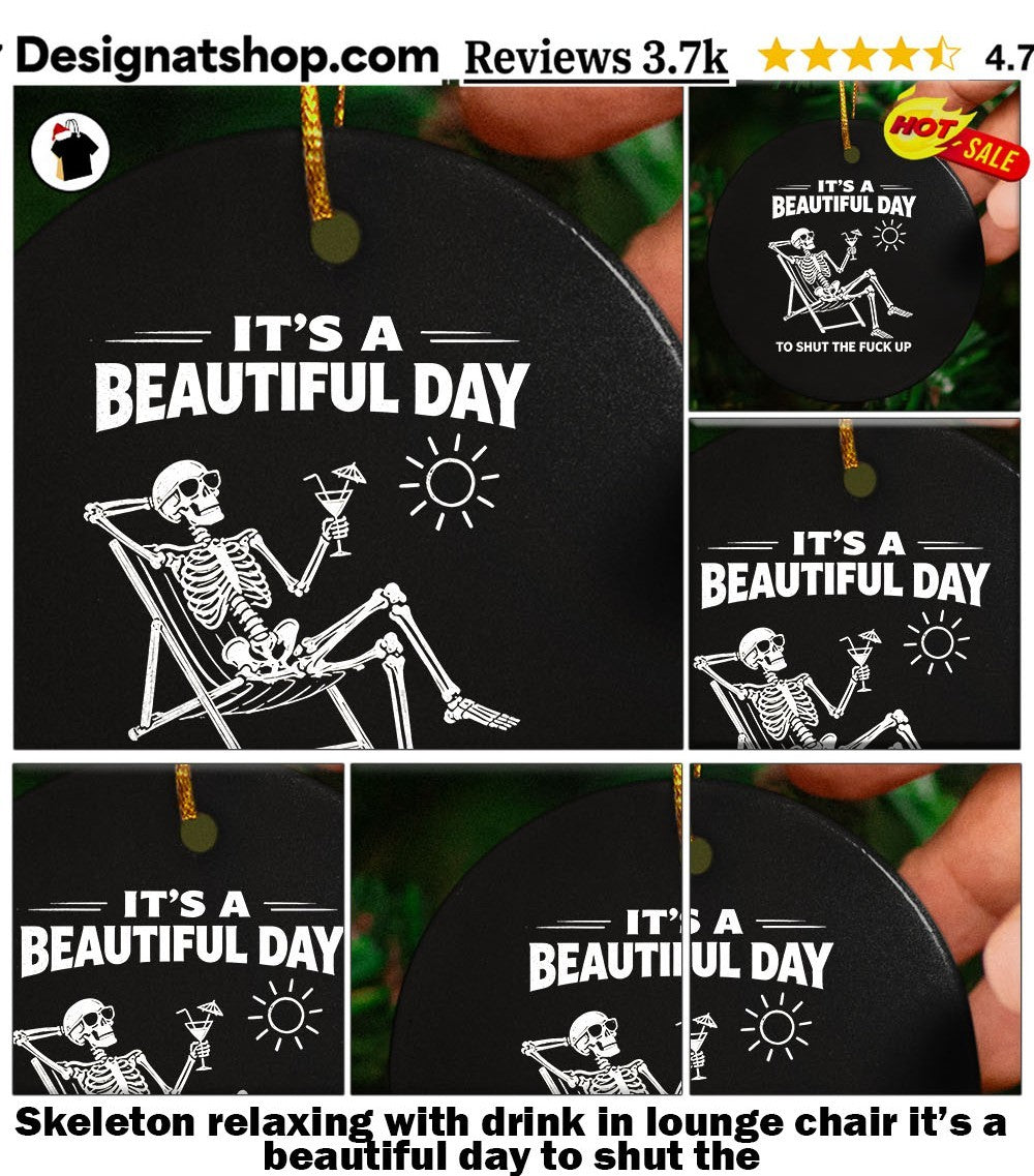 Skeleton relaxing with drink in lounge chair it’s a beautiful day to shut the
