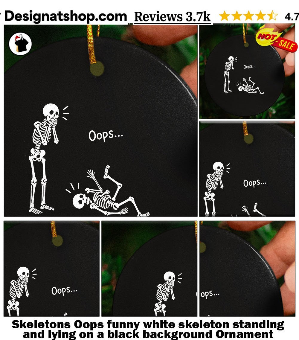 Skeletons Oops funny white skeleton standing and lying on a black background shirt