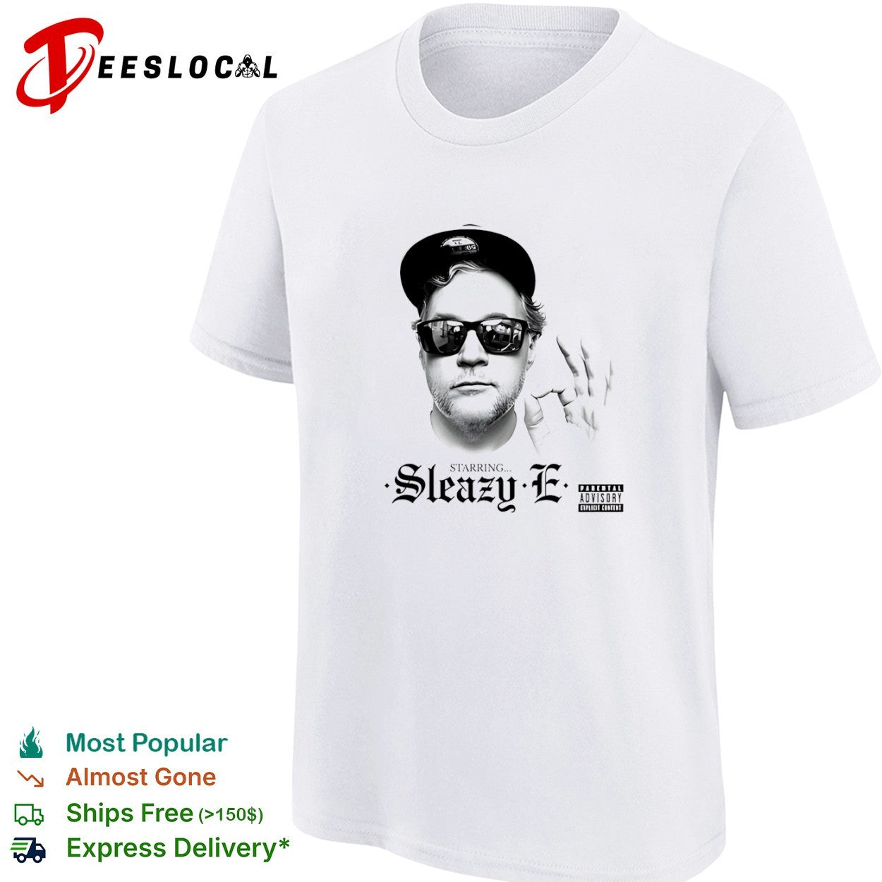 Sleazy E starring man parental advisory explicit content shirt