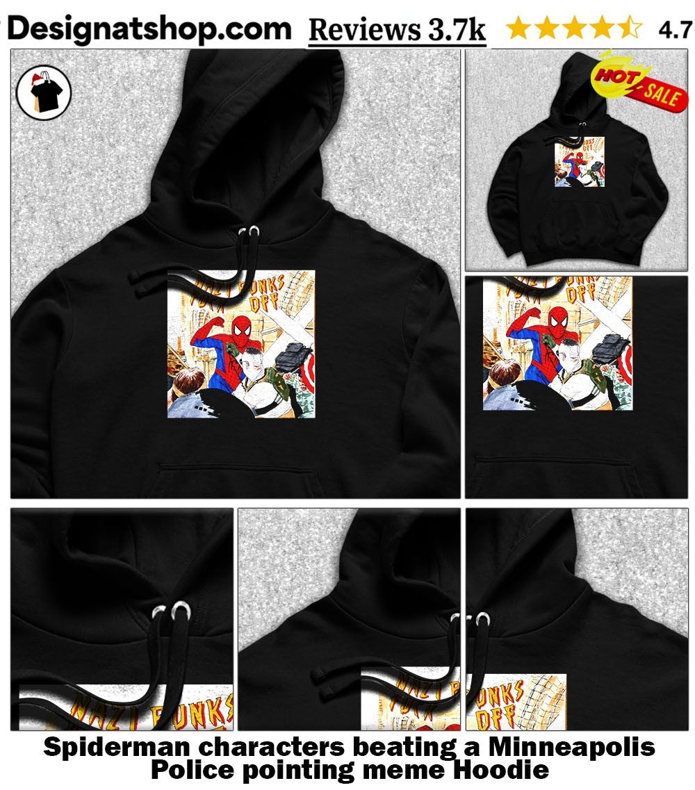 Spiderman characters beating a Minneapolis Police pointing meme shirt