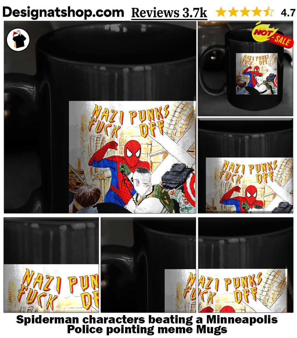 Spiderman characters beating a Minneapolis Police pointing meme shirt