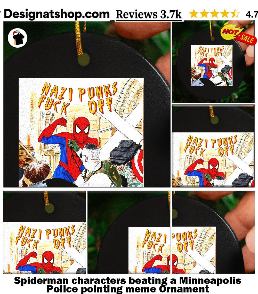 Spiderman characters beating a Minneapolis Police pointing meme shirt