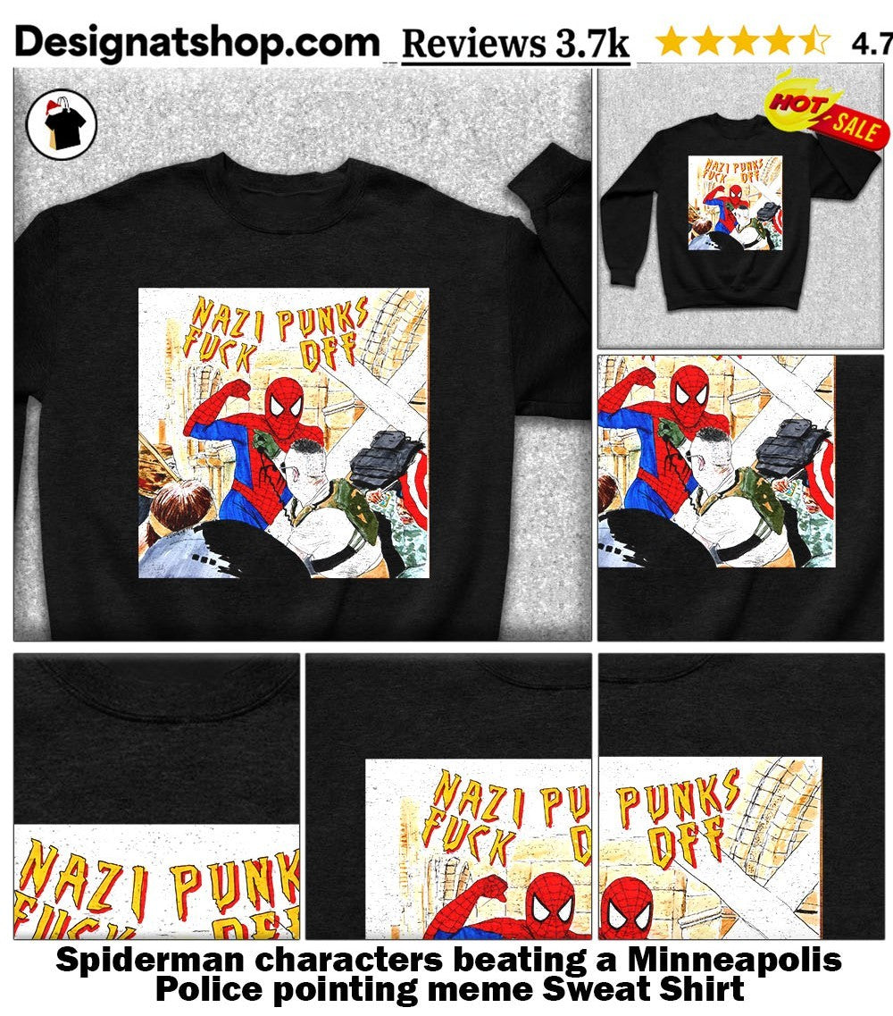 Spiderman characters beating a Minneapolis Police pointing meme shirt
