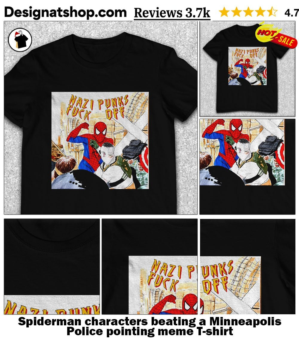 Spiderman characters beating a Minneapolis Police pointing meme shirt