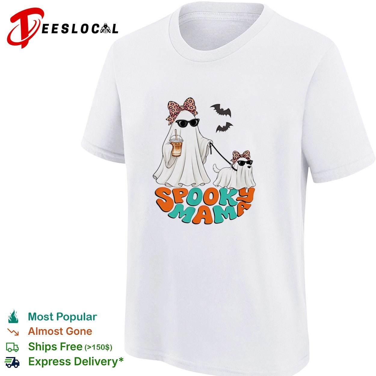 Spooky mama ghost dog walking shirt