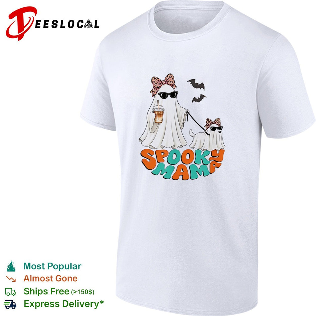 Spooky mama ghost dog walking shirt