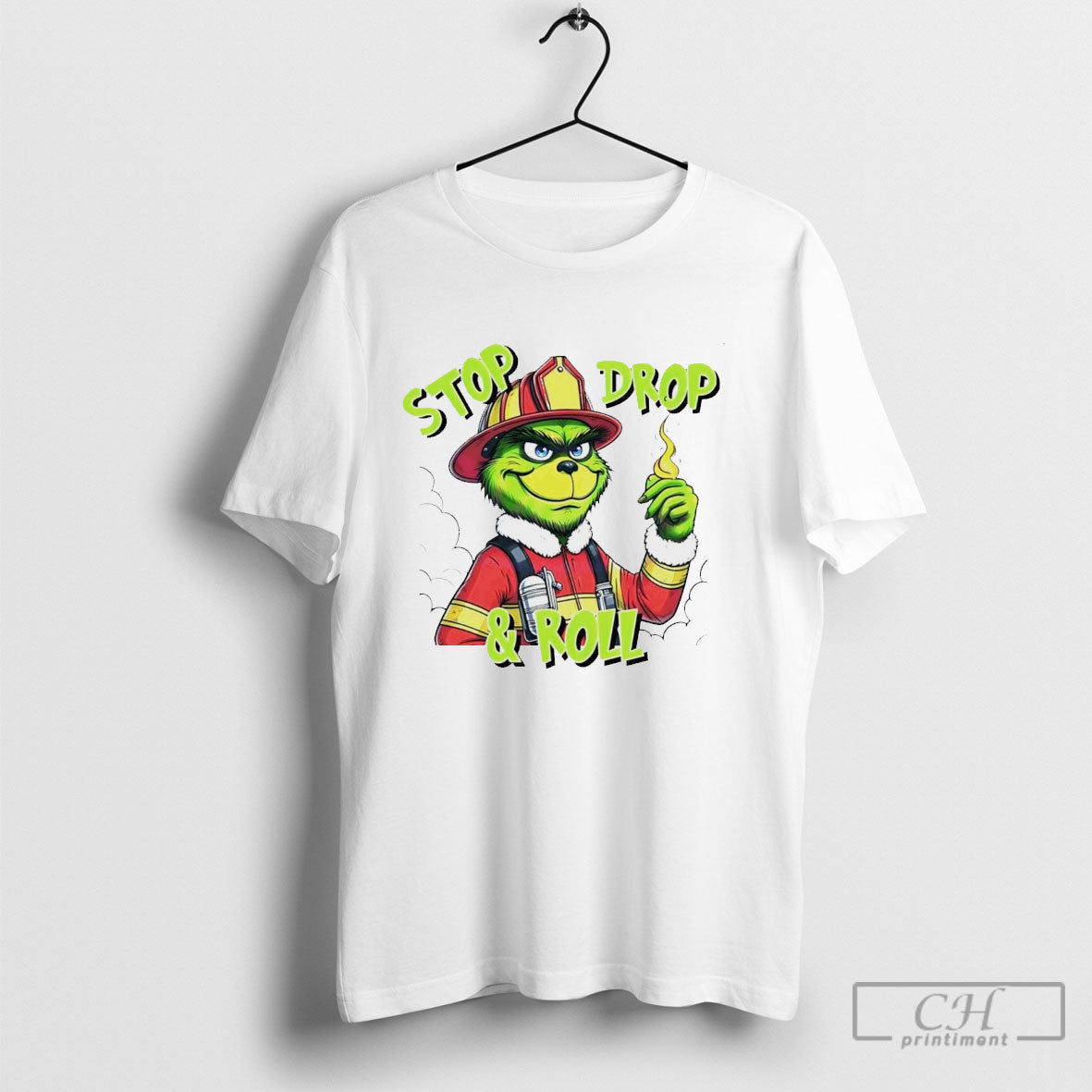 Stop Drop And Roll Grinch Christmas Fireman