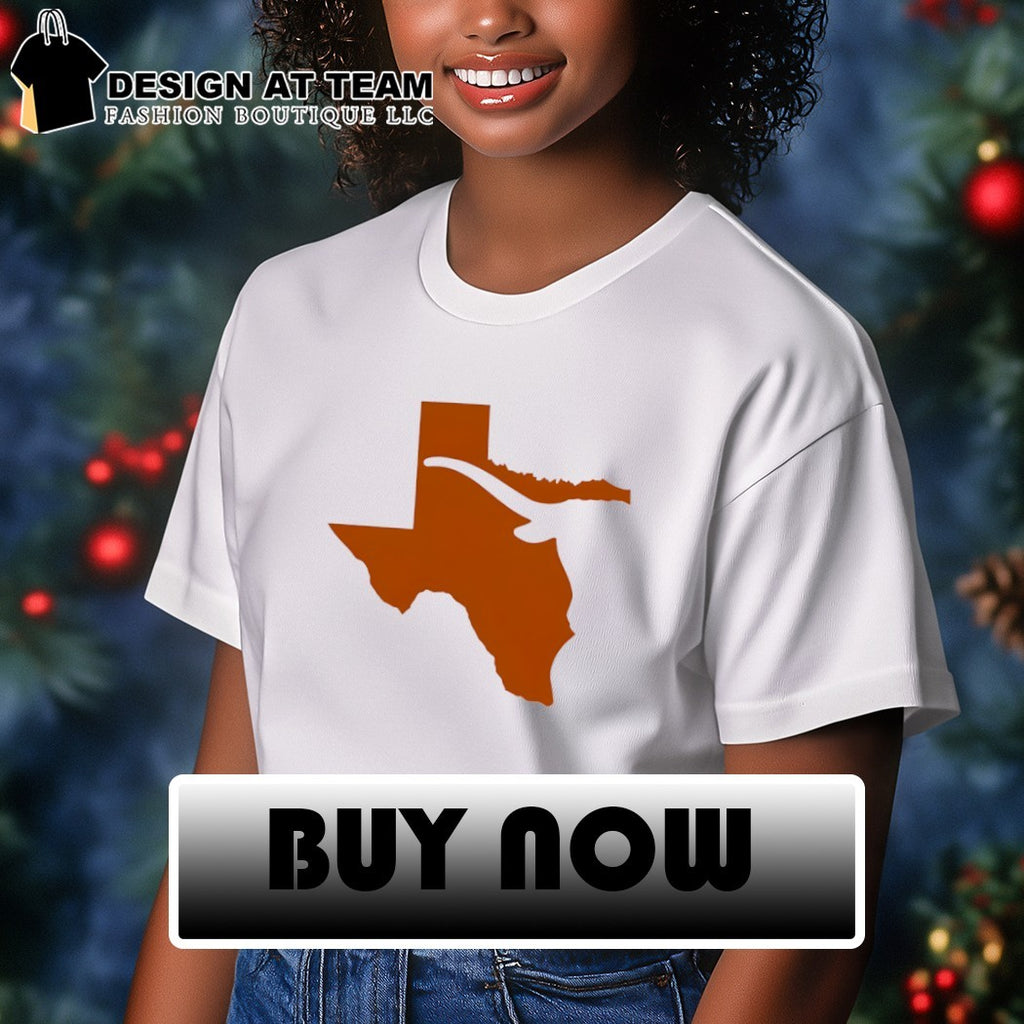 Texas State Outline With Longhorn Steer Silhouette Orange shirt