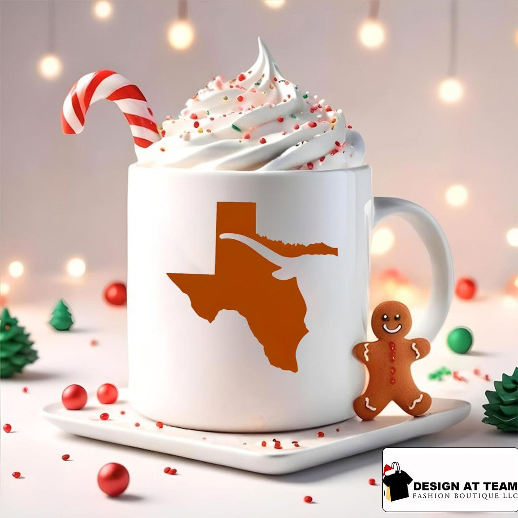 Texas State Outline With Longhorn Steer Silhouette Orange shirt