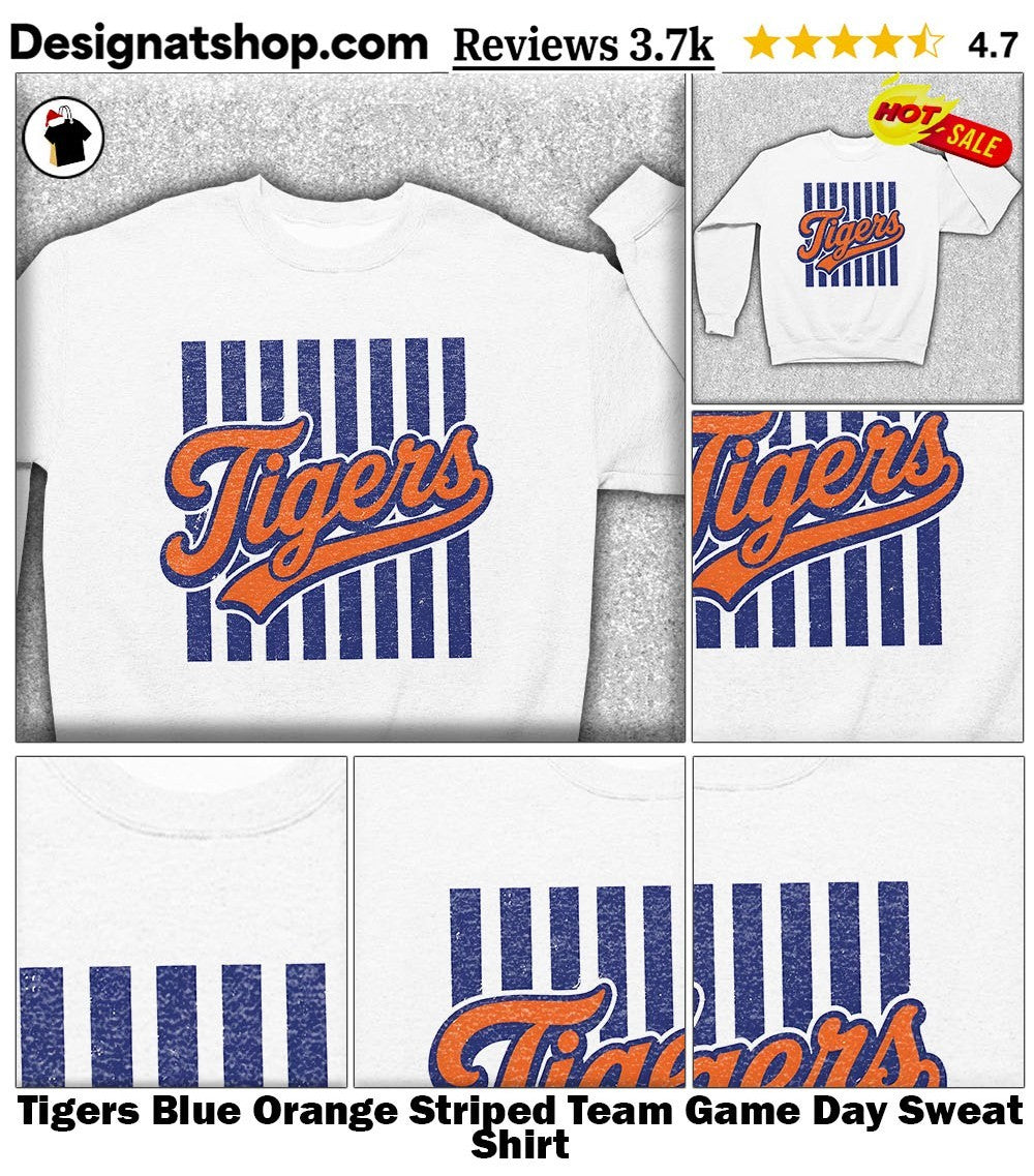 Tigers Blue Orange Striped Team Game Day shirt