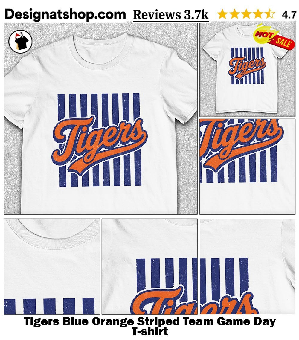 Tigers Blue Orange Striped Team Game Day shirt