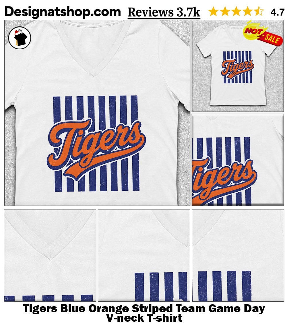 Tigers Blue Orange Striped Team Game Day shirt
