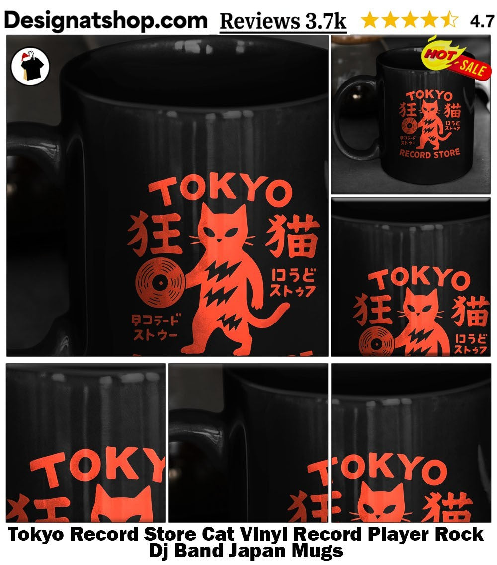 Tokyo Record Store Cat Vinyl Record Player Rock Dj Band Japan shirt