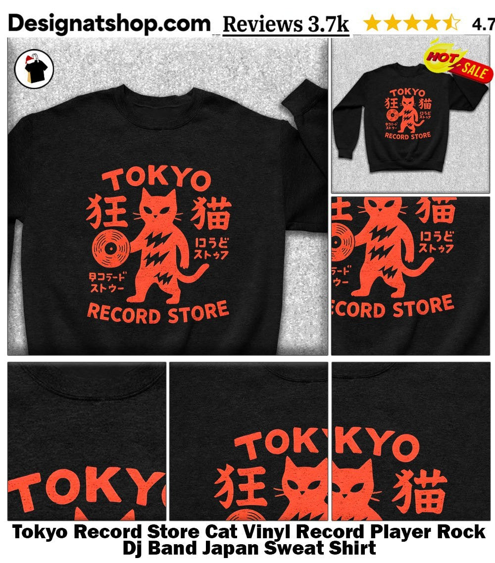 Tokyo Record Store Cat Vinyl Record Player Rock Dj Band Japan shirt