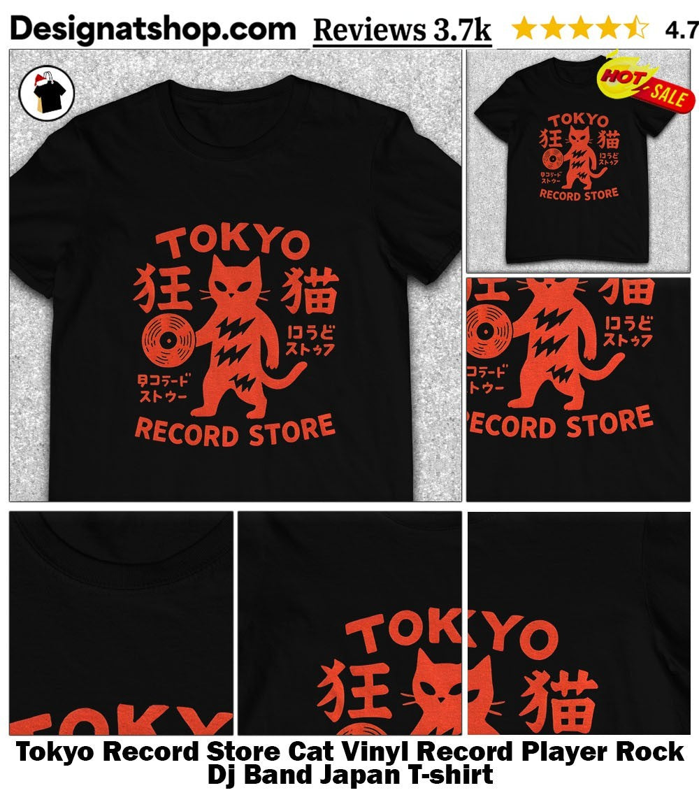 Tokyo Record Store Cat Vinyl Record Player Rock Dj Band Japan shirt