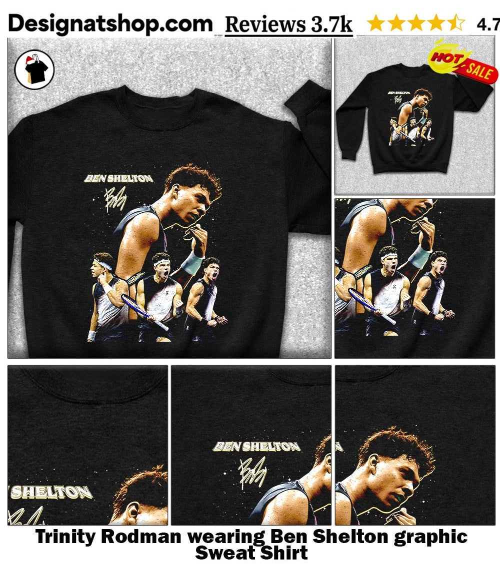 Trinity Rodman wearing Ben Shelton graphic shirt