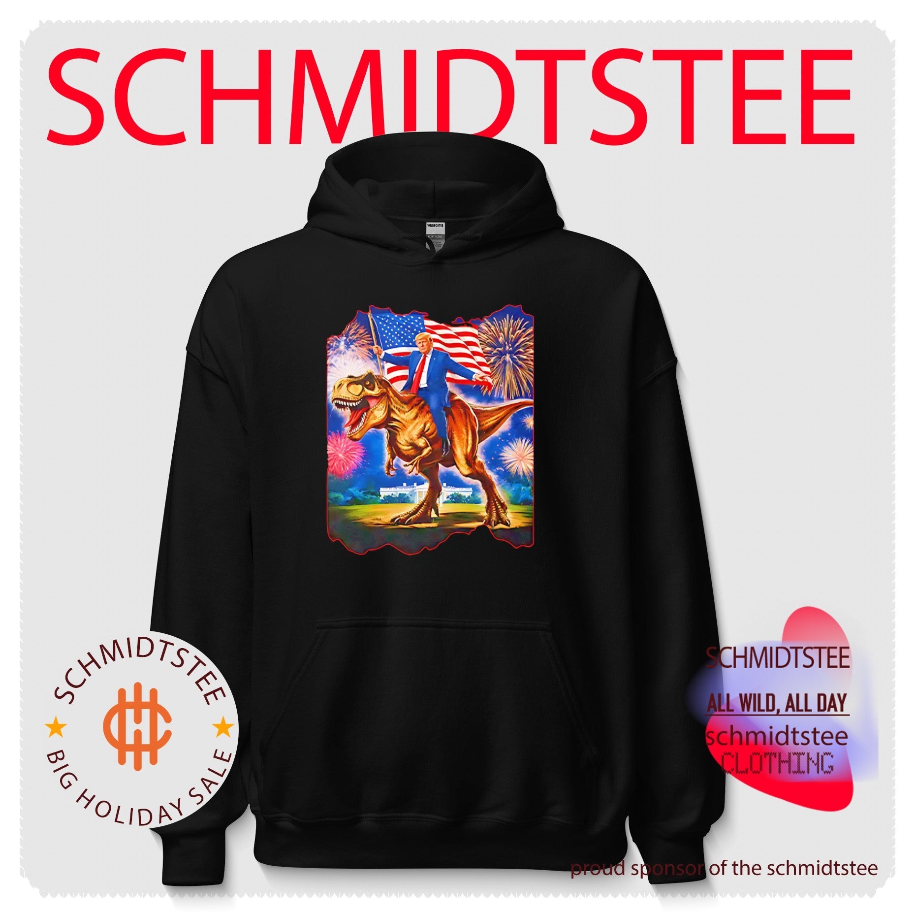 Trump Riding T-Rex American Flag Fireworks 4th Of July shirt