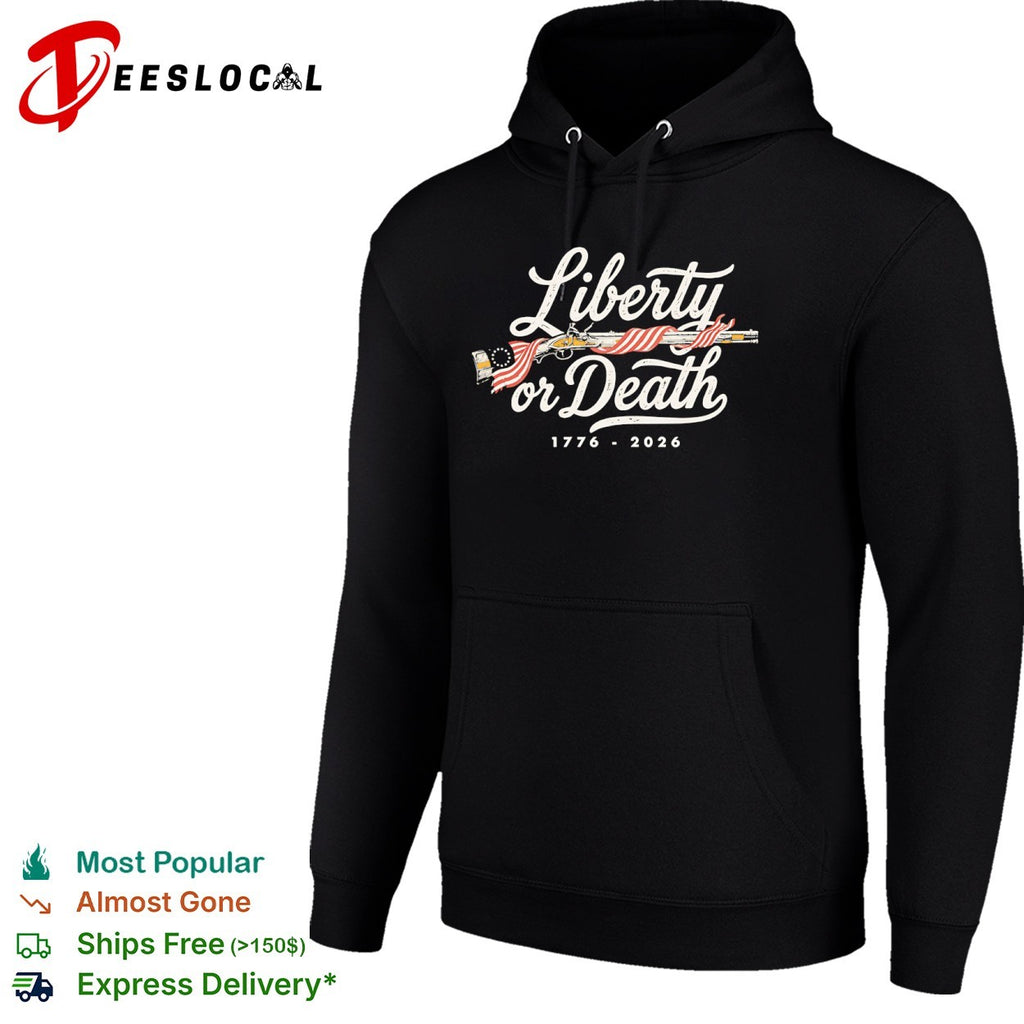 USA liberty or death flag wrapped rifle liberty or death 1776 2026 shirt