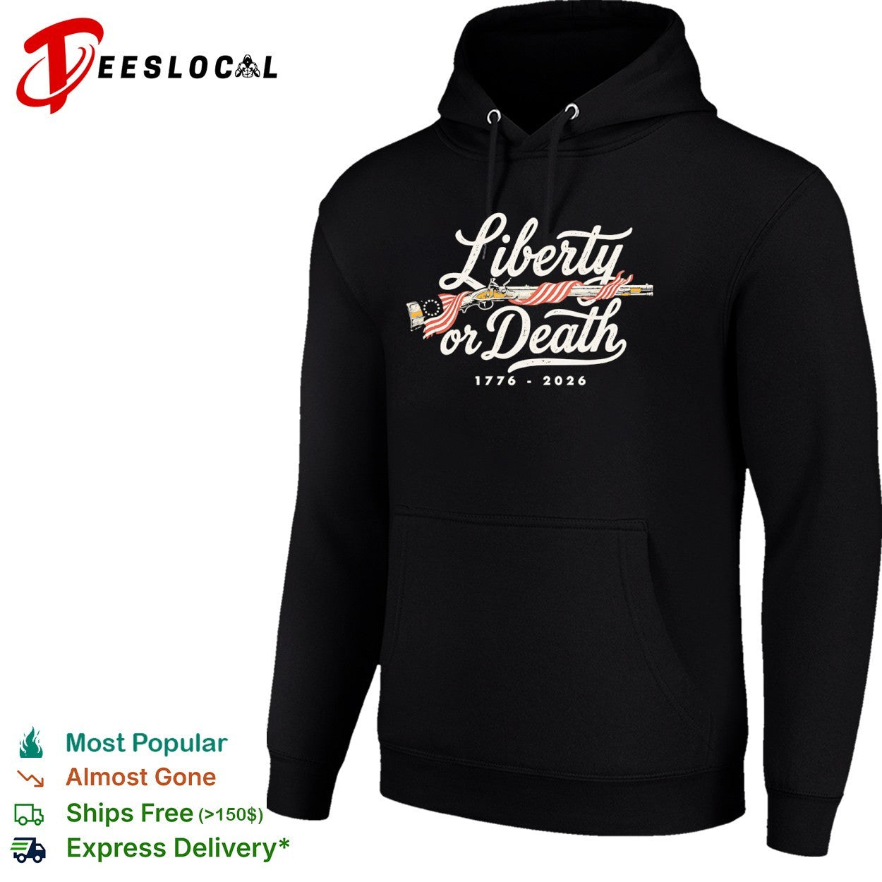 USA liberty or death flag wrapped rifle liberty or death 1776 2026 shirt