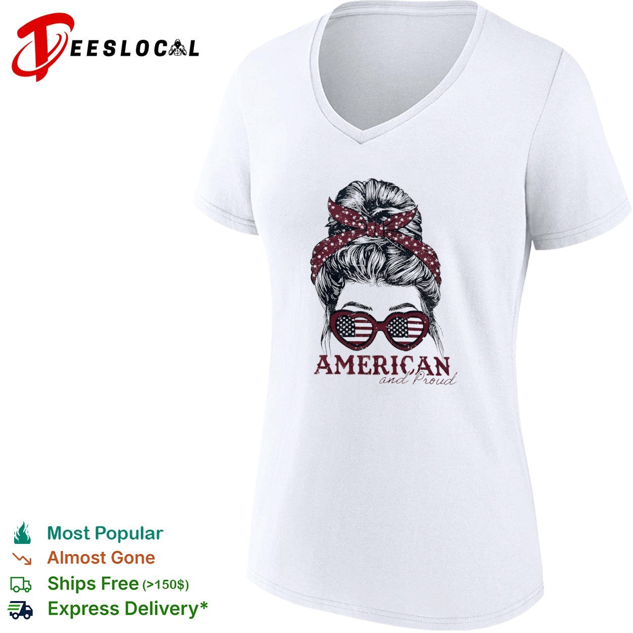 USA messy bun American and proud shirt