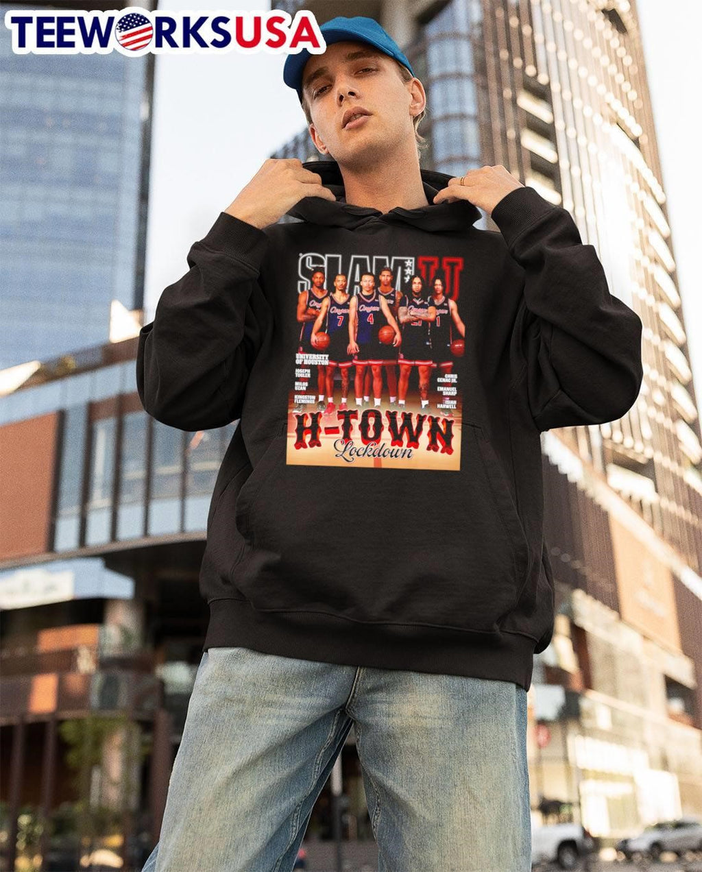 University of Houston Joseph Tugler Milos Uzan Kingston Flemings basketball player H-Town Lockdown shirt