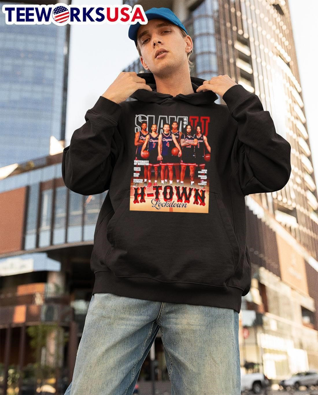 University of Houston Joseph Tugler Milos Uzan Kingston Flemings basketball player H-Town Lockdown shirt