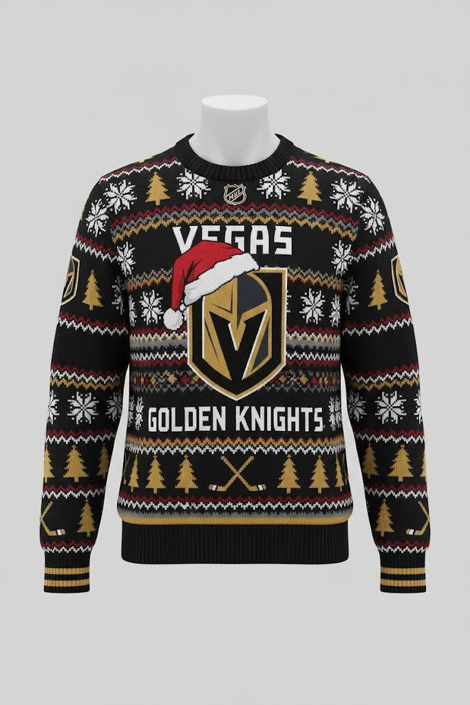 Vegas Golden Knights NHL Ugly Christmas Sweater – Black & Gold “Knights” Holiday Knit