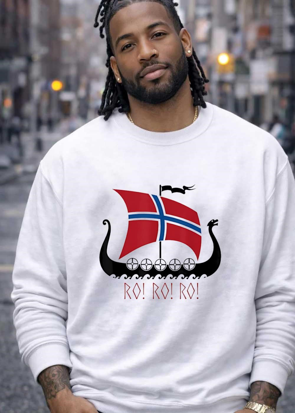 Viking Ship Rowing Norwegian Flag Ro Ro Ro T-Shirt