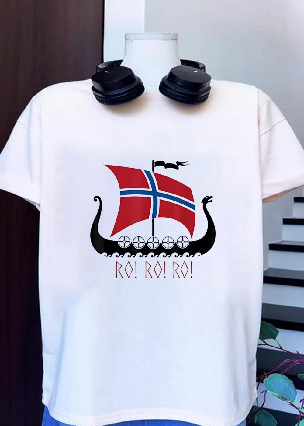 Viking Ship Rowing Norwegian Flag Ro Ro Ro T-Shirt