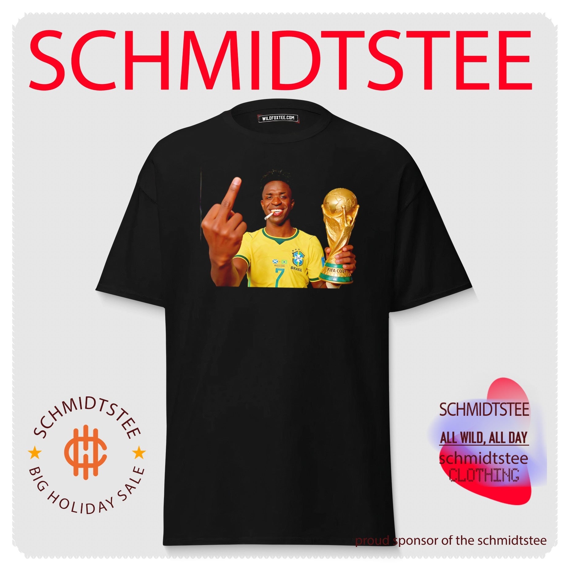 Vinicius Jr smoking holding trophy middle finger 2026 World Cup shirt