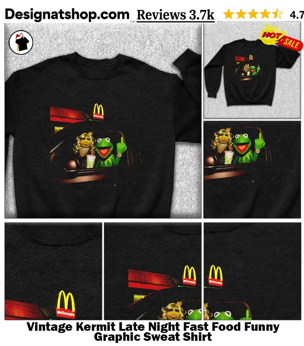 Vintage Kermit Late Night Fast Food Funny Graphic shirt