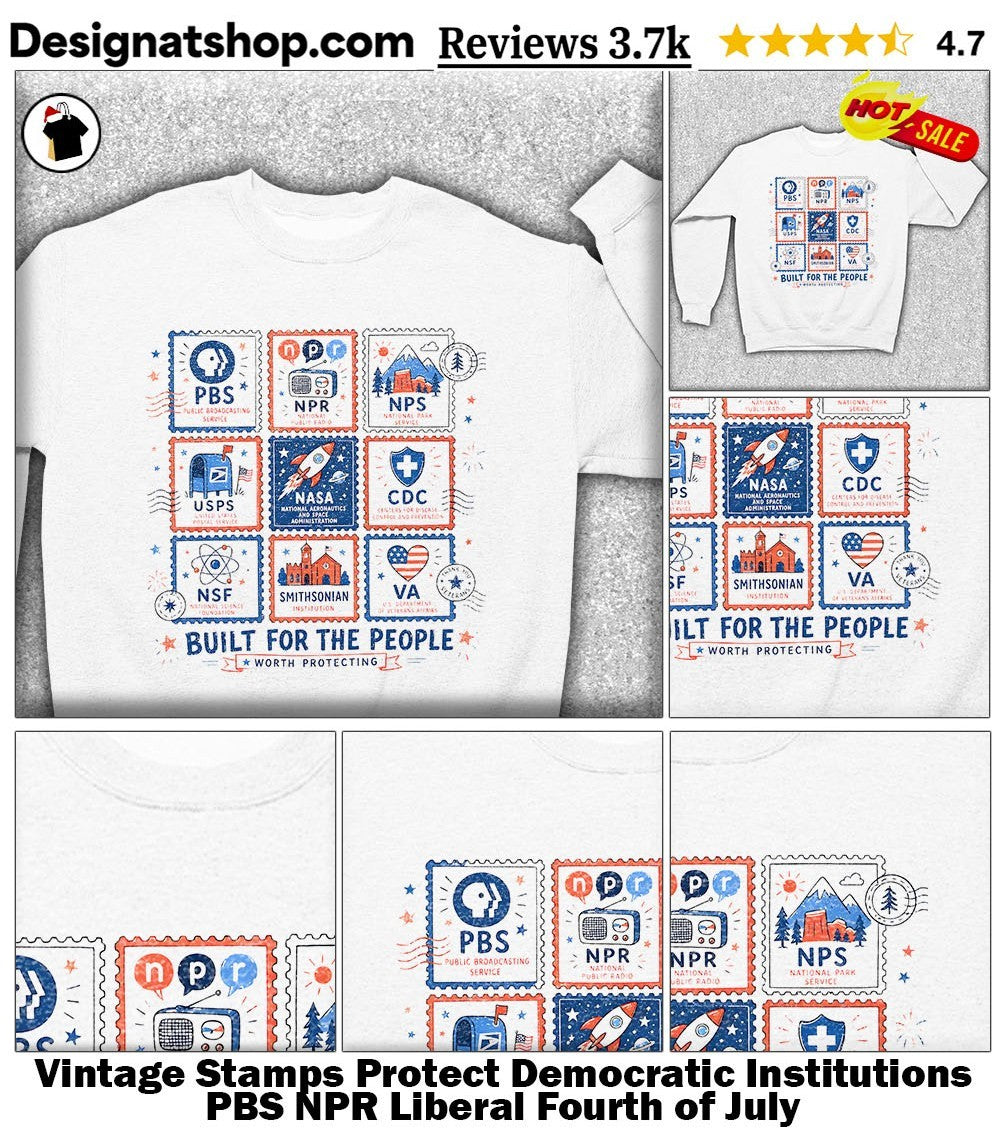 Vintage Stamps Protect Democratic Institutions PBS NPR Liberal Fourth of July