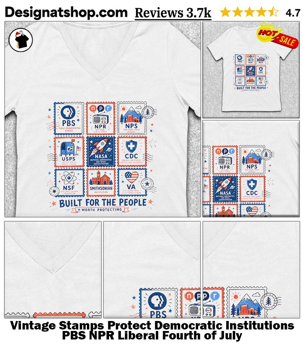 Vintage Stamps Protect Democratic Institutions PBS NPR Liberal Fourth of July