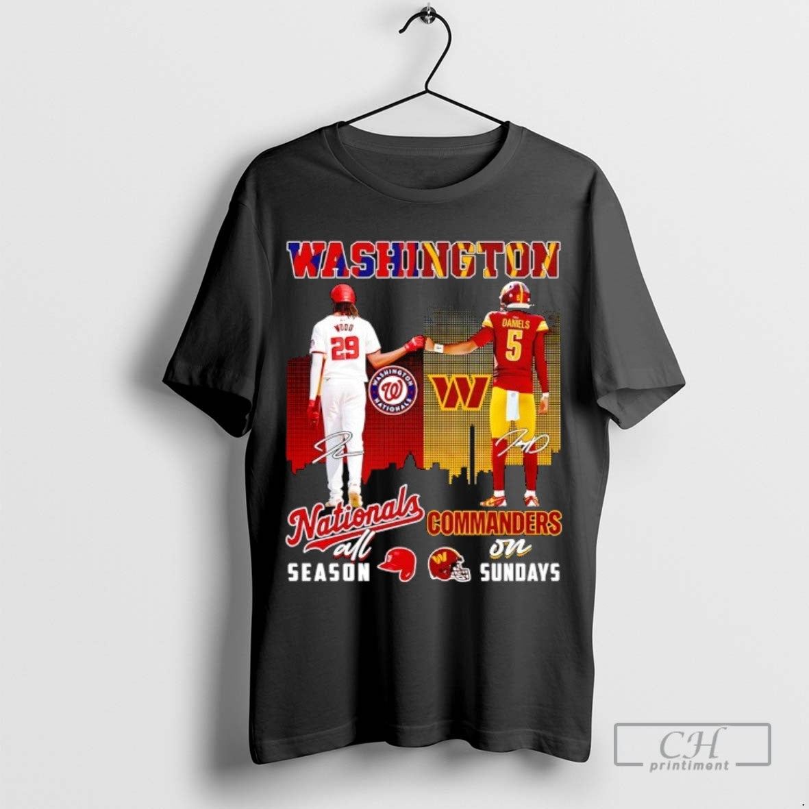 Washington City Skyline Wood Washington Nationals All Season And Daniels Washington Commanders On Sundays