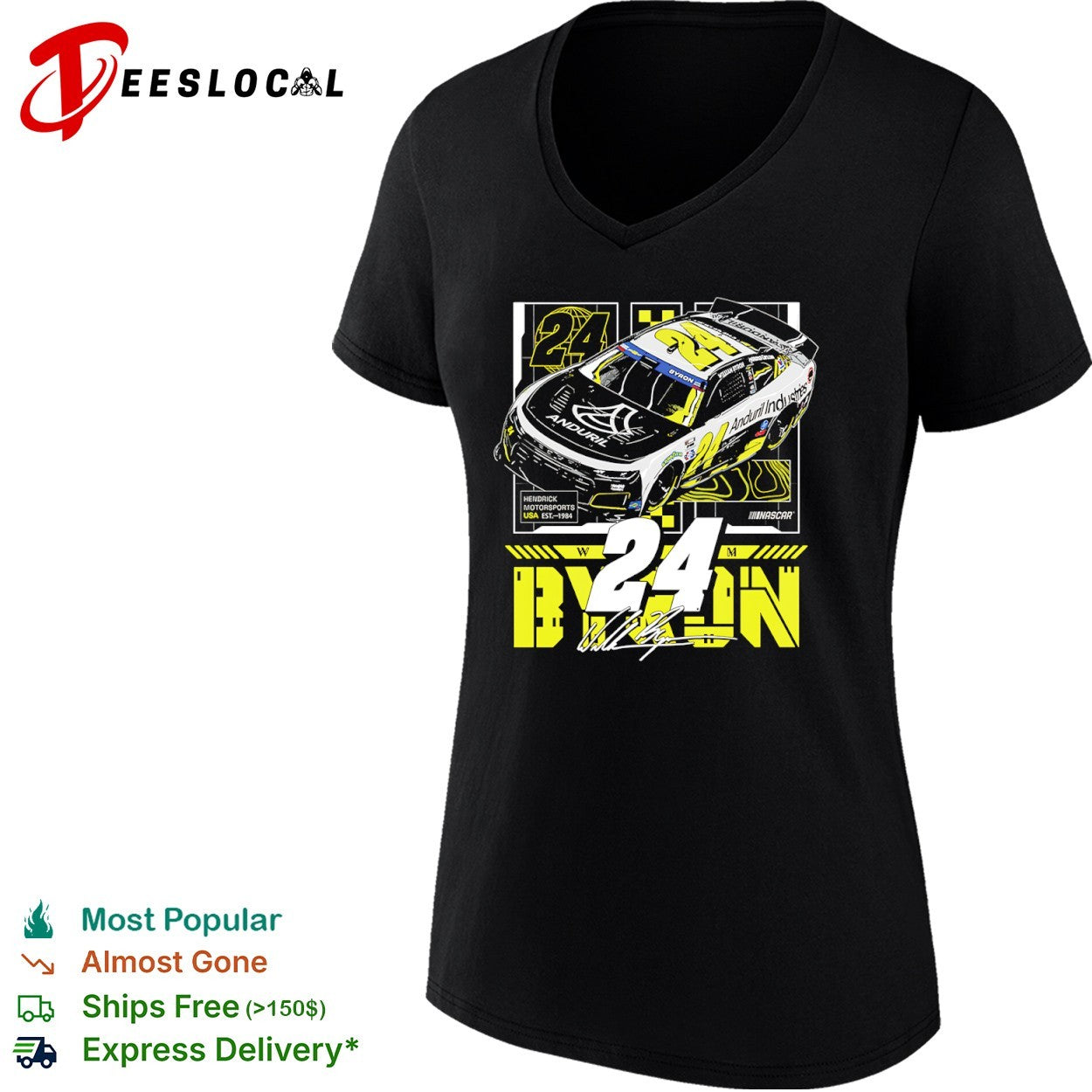William Byron Hendrick Motorsports race car 24 Anduril Industries USA est 1984 NASCAR shirt