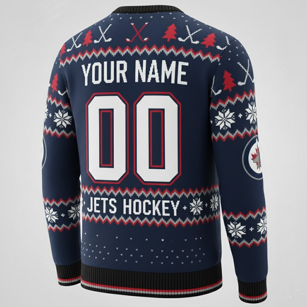Winnipeg Jets NHL Ugly Christmas Sweater – Navy & Red “Jets” Holiday Knit
