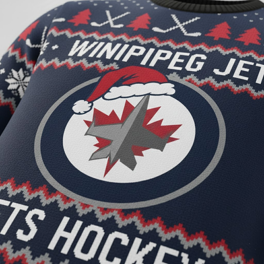 Winnipeg Jets NHL Ugly Christmas Sweater – Navy & Red “Jets” Holiday Knit
