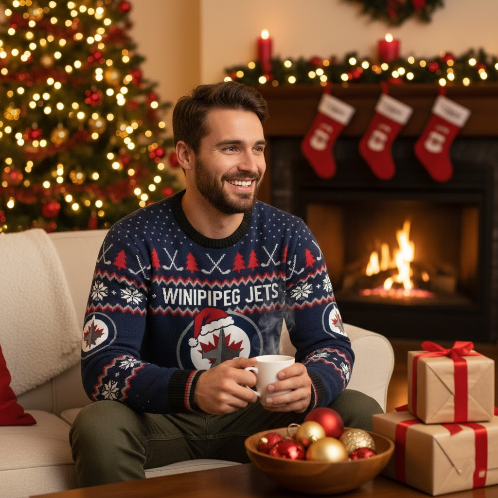 Winnipeg Jets NHL Ugly Christmas Sweater – Navy & Red “Jets” Holiday Knit